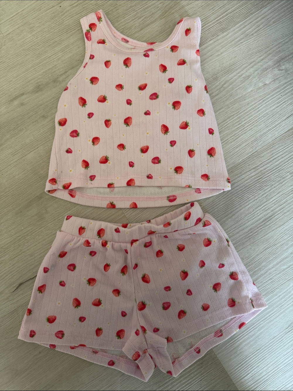 Girls Pink Strawberry Tank Top & Shorts Set - Cute Summer Outfit
